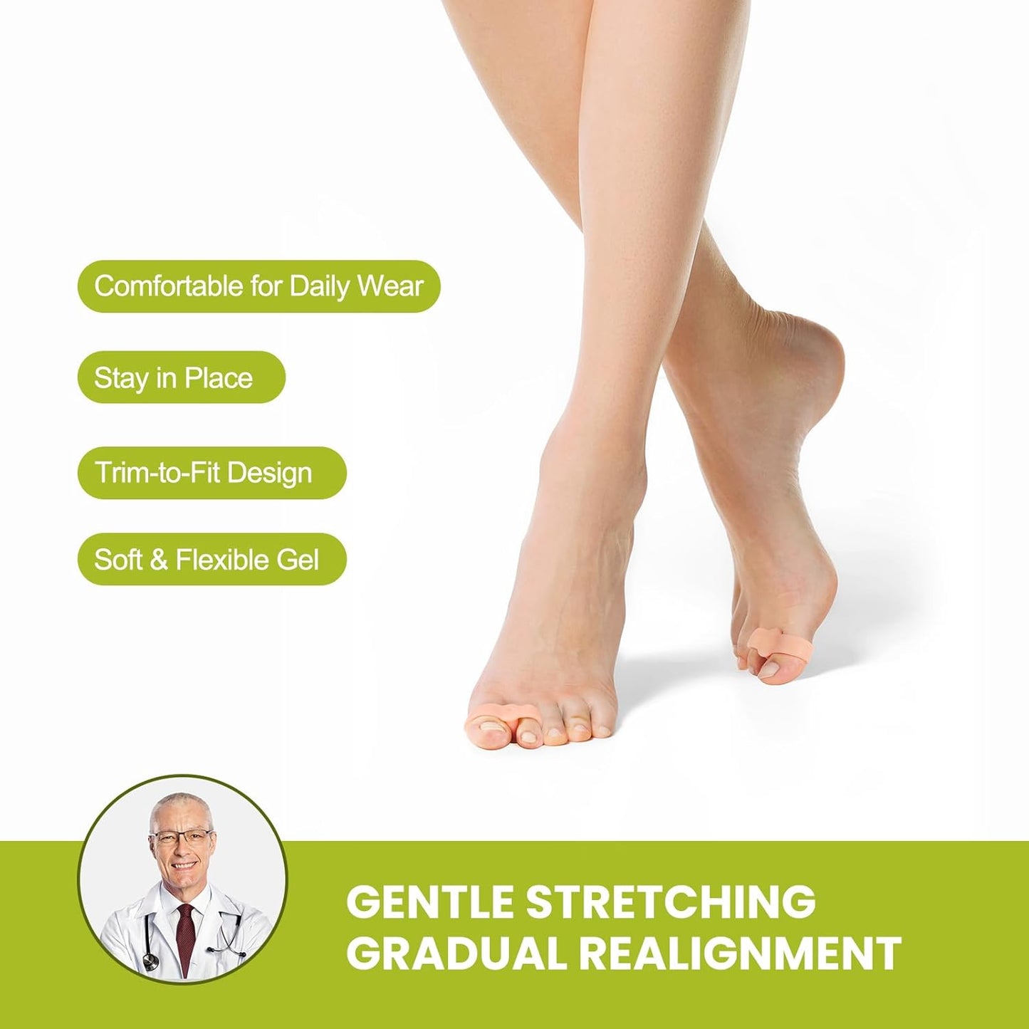 Bukihome Pack of 8 Bunion Corrector, Toe Separators with 2 Loops, Big Toe Spacer Suitable for Bunion and Overlap Toe (Beige)