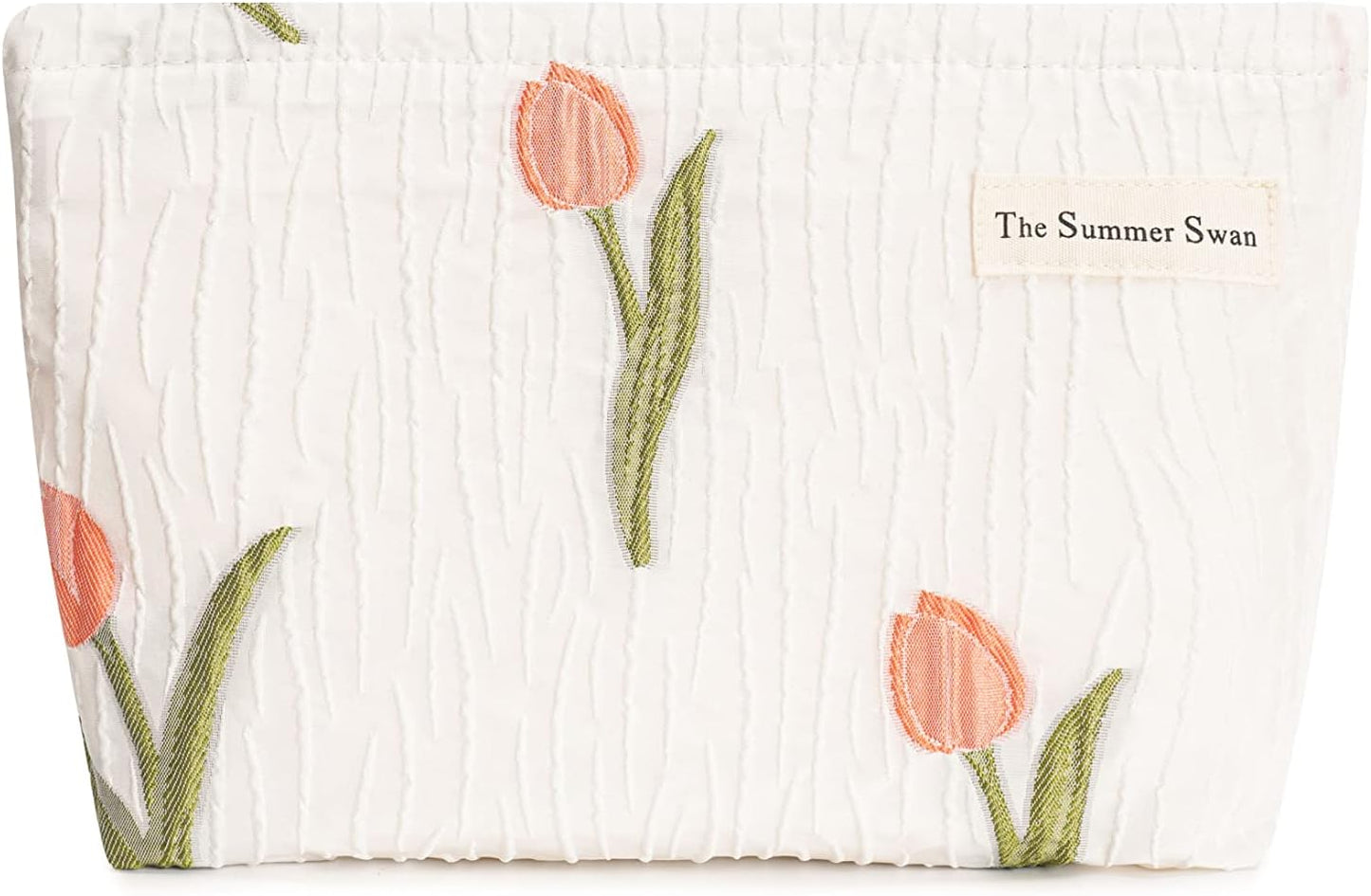 The Summer Swan | Large Aesthetic Makeup Bag Preppy Skincare Organizer Floral Mid-day Clutch Period Kit Hygiene Cute (Tulip)