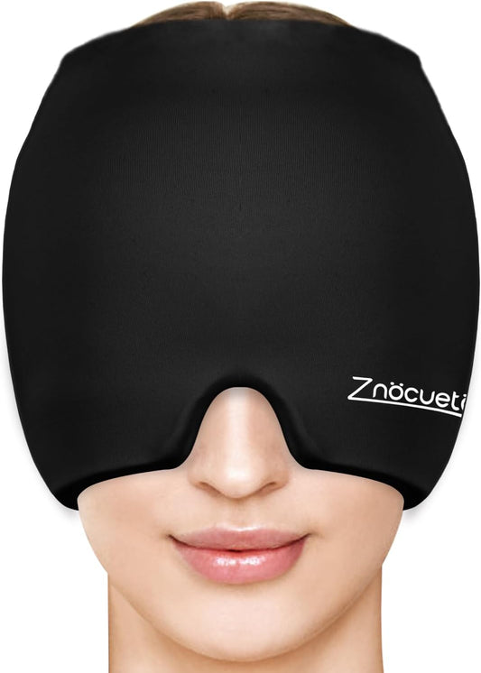 ZNÖCUETÖD Migraine Headache Relief Cap Hat Full Head ice Pack Wrap Cooling Gel Ice Beanie Hot/Cold Compress Hangover Cap for Sinus, Stress, Tension, Head Pain Relief, Women Men