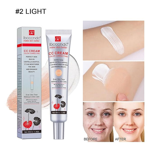 Color Correcting CC Cream with SPF 25,Full-Coverage Foundation,Hydrating Serum,Refine Skin Texture, Avoid Sun Damage (Light, 45 ml)