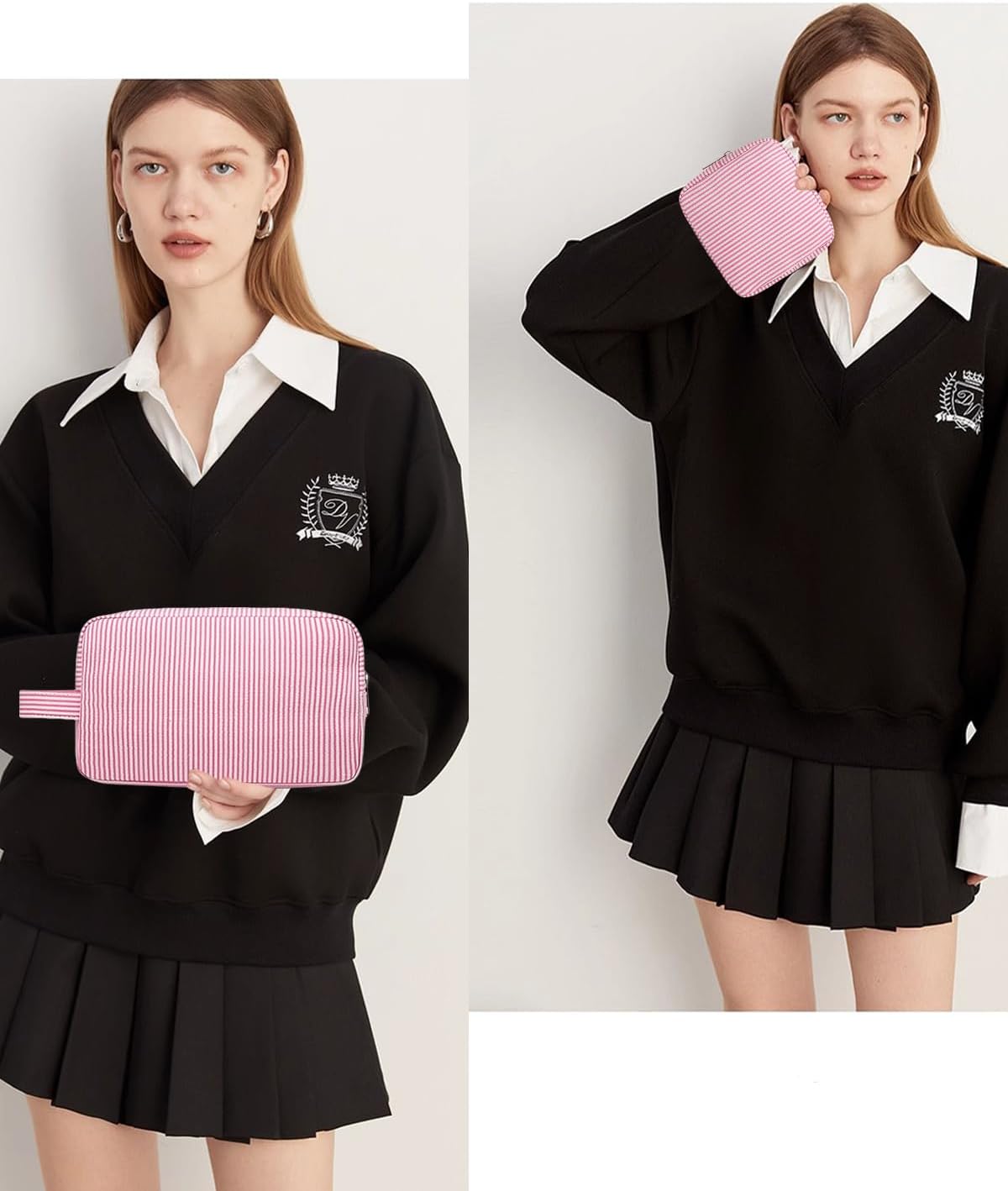 2Pcs Mini Makeup Bag, Small Makeup Pouches for Purse Cute Cosmetics Bag Pouch with Slip-in Pockets Small Travel Toiletry Bag Zipper Makeup Aesthetic Accessories Storage Bag