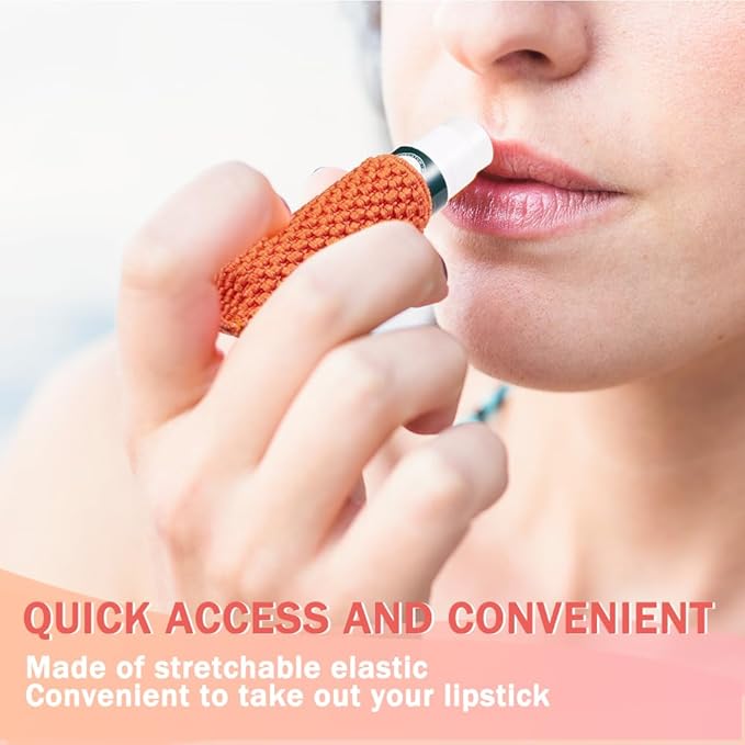WKieason Lip Balm Sleeves Holder Keychain 3pcs Clip on Chapstick Keychain Holder Pouch Tight-Knit Elastic Lipstick Key Chain Holder (Orange/Purple/Beige)