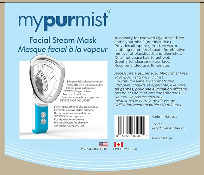 Mypurmist® Essential Kit Plus Facial Steam - Steam Inhaler & Facial Steamer Combo, Personal Handheld Ultrapure Steam - Sinus Congestion Cold Cough Relief Vocal Care Skincare (Plug-in)