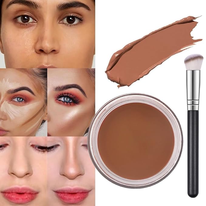 Pot Concealer with Makeup Brush Set,Tattoo Color Correcting Concealer,Full Face Color Correcting Conceal Foundation,Under Eye Concealer Brightener Dark Eye Ring corrector de ojeras (07-DEEP)