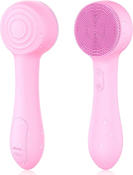Facial Cleansing Brush Silicone Face Scrubber Waterproof Rechargeable Exfoliator Massage Device for Men & Women, Deep Pore Cleansing, Exfoliating, Removing Blackhead Electric Face Scrub Brush (Pink)