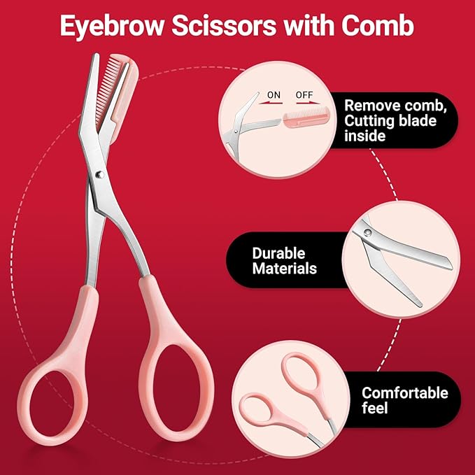 TsMADDTs Tweezers for Women Facial Hair, 8 in 1 Eyebrow Kit with Tweezers, Eyebrow Trimmer Scissors, Razor, Brush with Travel Bag, Hair Plucking Daily Beauty Tools