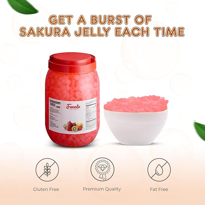 Fanale Coconut Jelly Topping nata de coco for Boba Tea | Ice Cream | Yogurt | Smoothie | Milk Tea | Desserts Sakura Heart Shaped, 6.6 pound (Pack of 4) | JEL030-CS