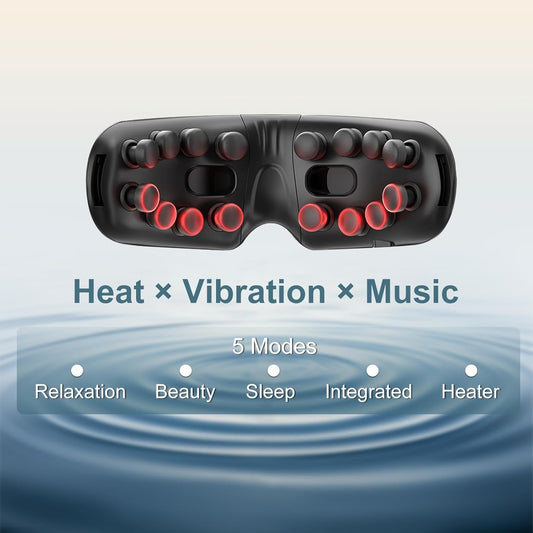 Fullicon Eye Massager with Heat & Vibration, Ultra Light Migraine Relief Products, Foldable Mask with Bluetooth Music, Face Massager with Type-C Charging, 5 Modes FSA Eligible Items Only List (Black)