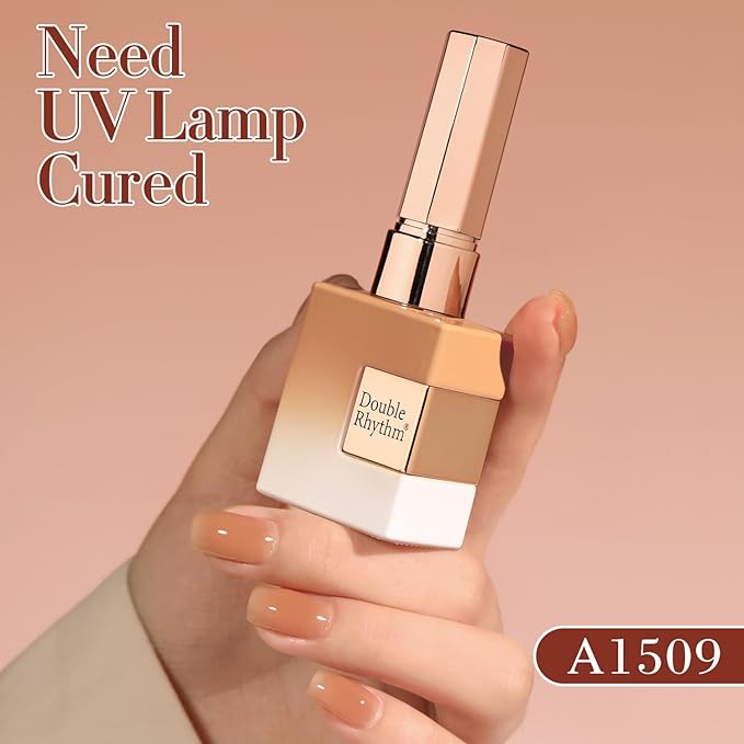 Double Rhythm 6 Pcs 15 ML Gel Polish Set Same Color Same Bottle Soak Off Gel Polish Kit Nail Art Manicure Salon DIY at Home for Women (Translucent Milky Brown Nude Orange Rose Red-T6-1)