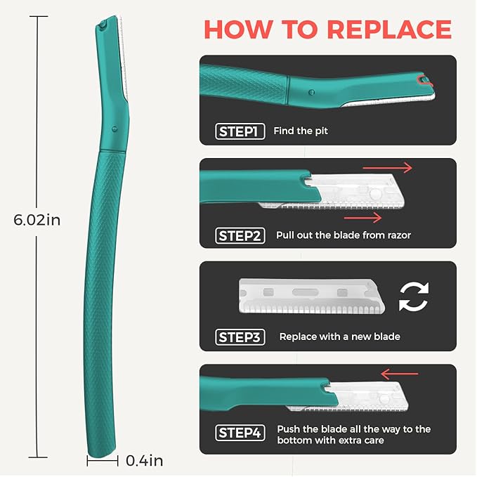 ZOMCHI Eyebrow Razor, Face Razors for Women&Men, Eyebrow Trimmer Shaper with Precision Cover, Facial Shaver with 6 Blades (Green)