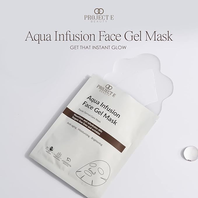 Project E Beauty Aqua Infusion Face Gel Mask Moisturizing, Hydrating & Anti-Aging | Removes Fine Lines | Brightening Collagen Face Mask | Skincare Routine | Hydrogel Sheet Masks | 5 Pack