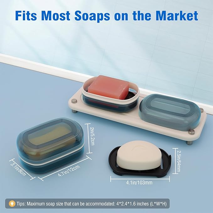Travel Soap Container, Soap Dish with Lid, Travel Soap Box with Removable Draining Layer, Portable Soap Case for Traveling, Camping, Gym (Blue Style A)