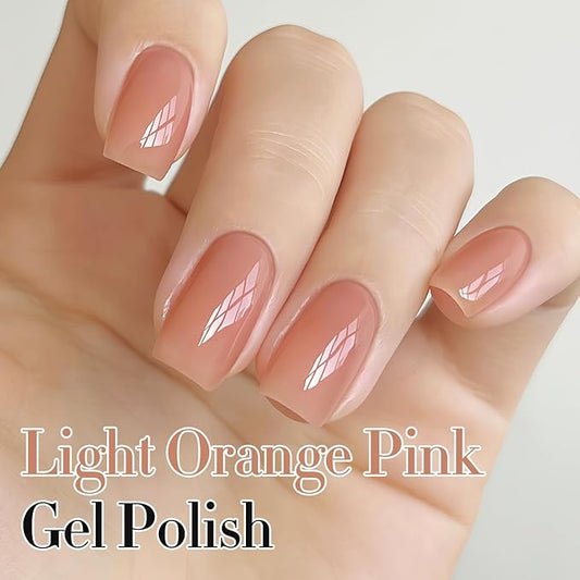 Double Rhythm 0.50 OZ Translucent Gel Polish Same Color Same Bottle Sheer Pastel Neutral Natural Milky 15 ML Jelly UV Nail Art DIY at Home (Light Orange Pink-A1497)