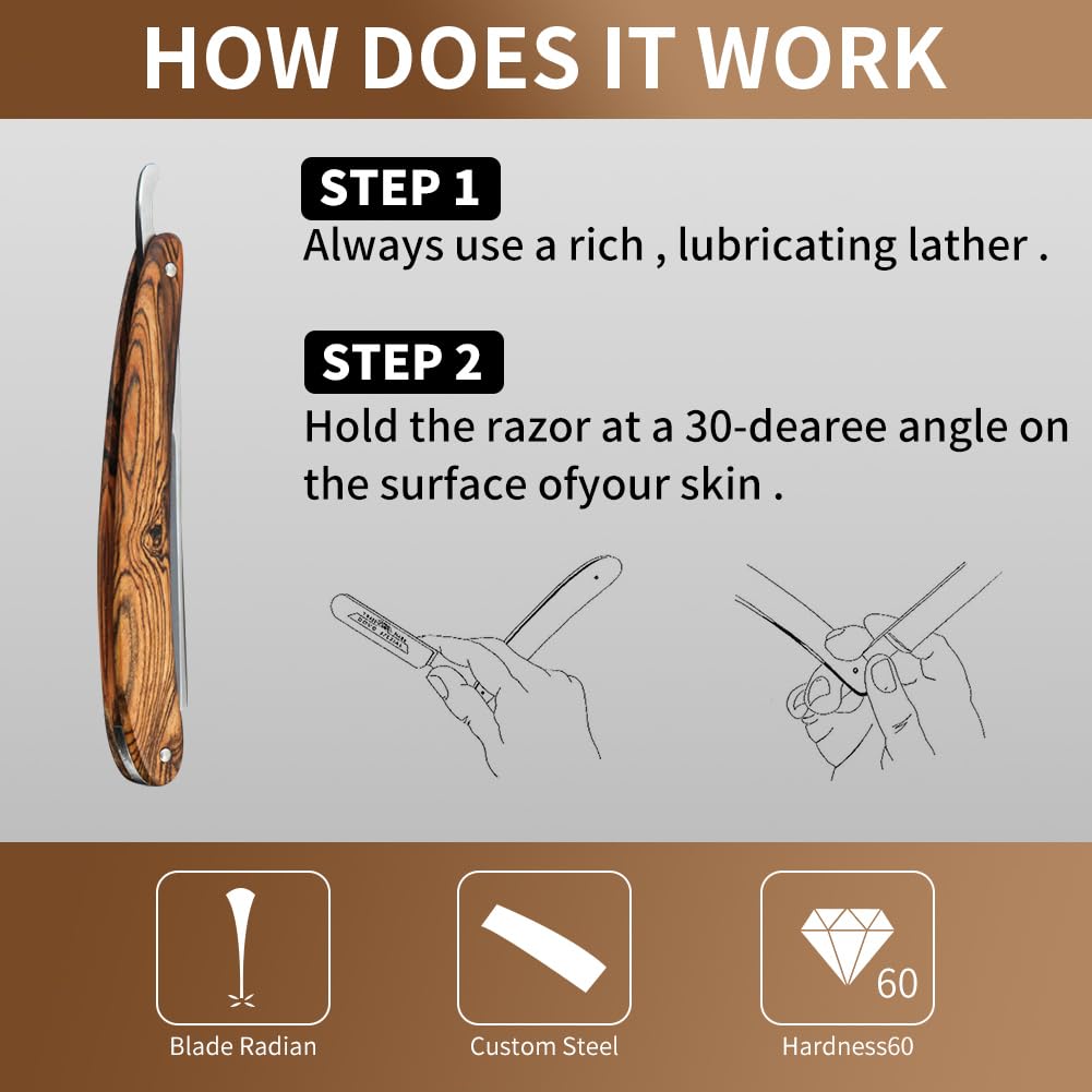 Straight Razor Wooden Handle Shave Ready for Men Barber,Straight Edge Razor Professional Carbon Steel Sharp Shaver for Men Home &Grooming Using