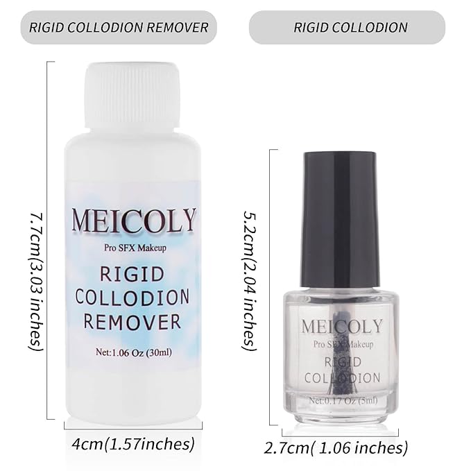 MEICOLY Rigid Collodion and Remover Kit,Scarring Liquid with Brush,Professional Scar Makeup for Halloween SFX Cosplay,Liquid Scar Fake Scar Makeup for Theater Stage Performance,Collodion Scar Liquid