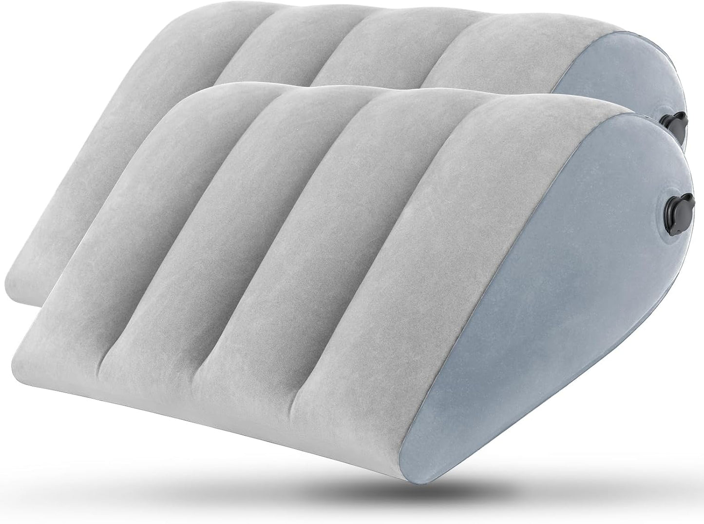 Portable Inflatable Wedge Pillow 2 Pack,Body Positioner for Sleep Support, Large 20in Adjustable Travel Cushion - Lightweight Bed/Leg/Partner Support Pillow, Fast Inflation, Grey