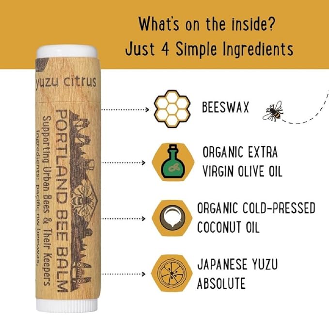 Portland Bee Balm All Natural Handmade Beeswax Based Lip Balm, Yuzu Citrus 1 Count