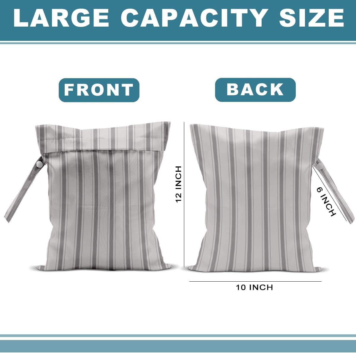 2Pcs Stripe Wet Bag 12x10 Inch, Grid Waterproof Reusable Wet Dry Bags, Rustic Washable Travel Laundry Bags for Swimsuit Pool Beach Diapers Dirty Yoga Gym Clothes, Travel Gifts for Women Friend