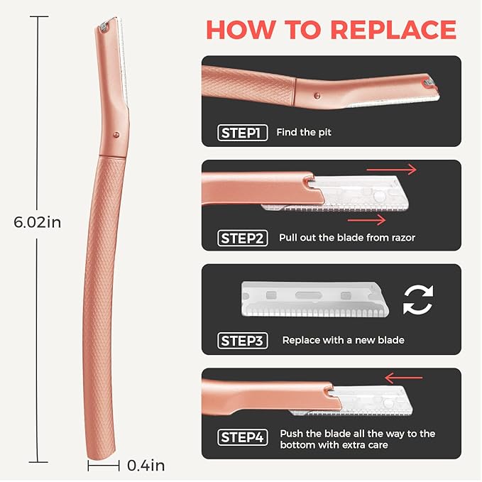ZOMCHI Eyebrow Razor, Face Razors for Women&Men, Eyebrow Trimmer Shaper with Precision Cover,Facial Shaver with 6 Blades (Rose Gold)