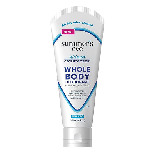 Summer's Eve, Whole Body Deodorant for Women, Ultimate Odor Control, Aluminum Free Deodorant, Fresh Scent, 3 Fl Oz