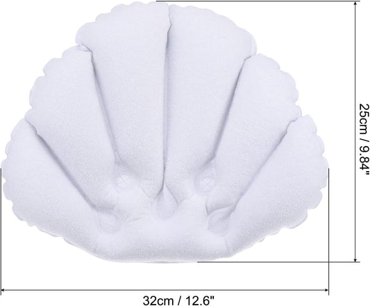 PATIKIL Inflatable Bath Pillow with Suction Cups, 2 Pack Terry Cloth Covered Shell Shape Bathtub Spa Pillow Neck Support for Bathtub Hot Tub, White