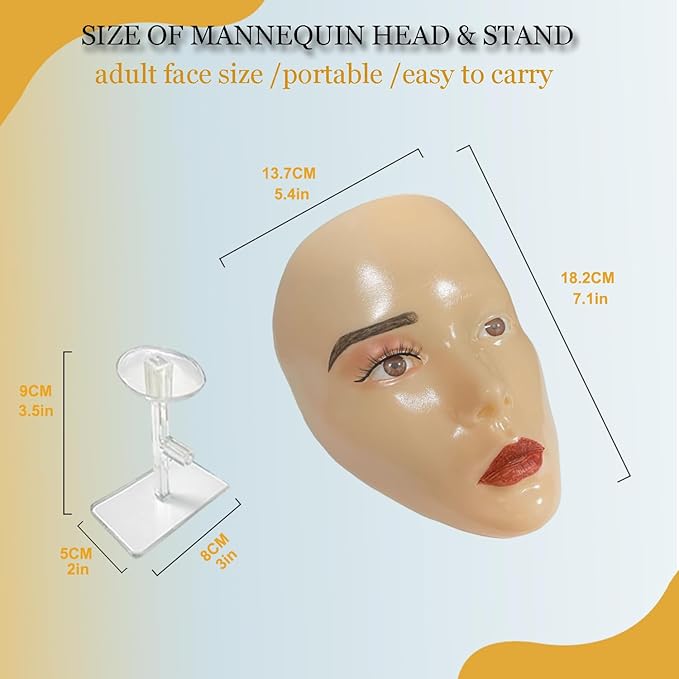 Makeup Practice Face Board, 5D Makeup Mannequin Face with Makeup Practice Kit for Makeup Artist, Beginners Face Makeup Practice, Eyelash Eyeliner Eyebrow Mapping, Come with Makeup Tools & Makeup Bag