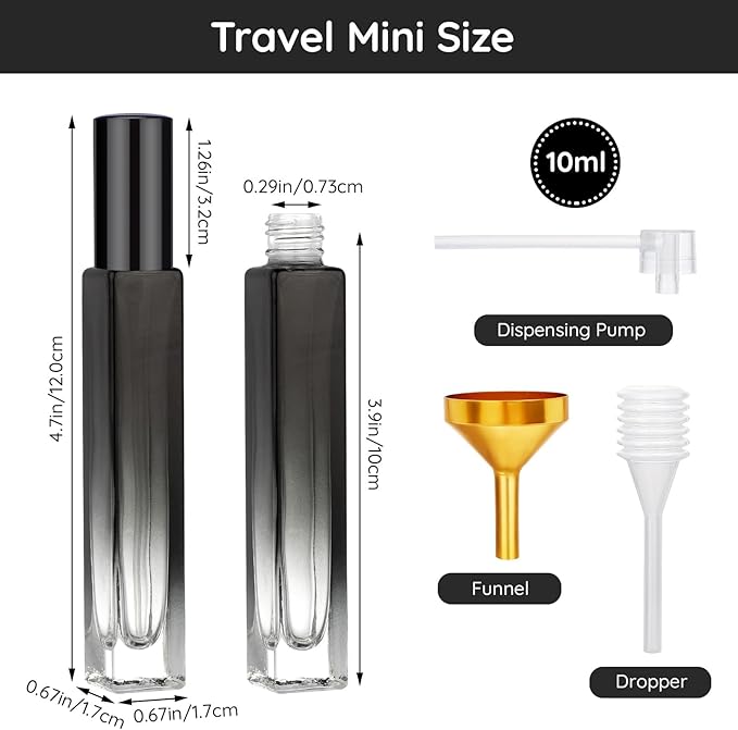 Segbeauty 0.34oz Refillable Glass Perfume Bottle,10 Pack of 10ml Perfume Container For Travel, Empty Atomizer Sprayer for Cologne Dispenser, Travel Sample Bottles Cologne Making Kit with Refill Tool