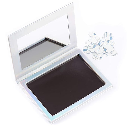 Magnetic Palette Mermaid Empty Makeup Palette with Mirror and 30Pcs Adhesive Empty Palette Metal Stickers for Eyeshadow Lipstick Blush Powder (Silver)