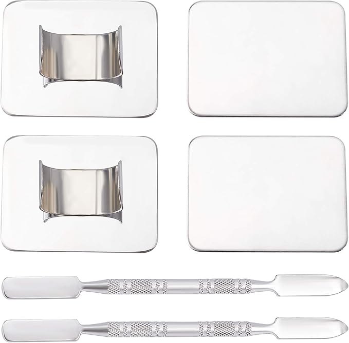 OLYCRAFT 6PCS Stainless Steel Makeup Palette Mini Ring Palette with Spatula Tool Makeup Palette Tools for Nail DIY Art Design Paint Color- 1.7 x 1.3 Inch