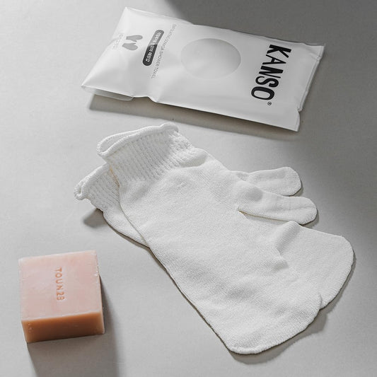 KANSO Exfoliating SONMOA Shower Towel – Natural Viscose Glove for Gentle Exfoliation, Chemical-Free, Hand-Sewn, Made in Korea (2-Pair Set)