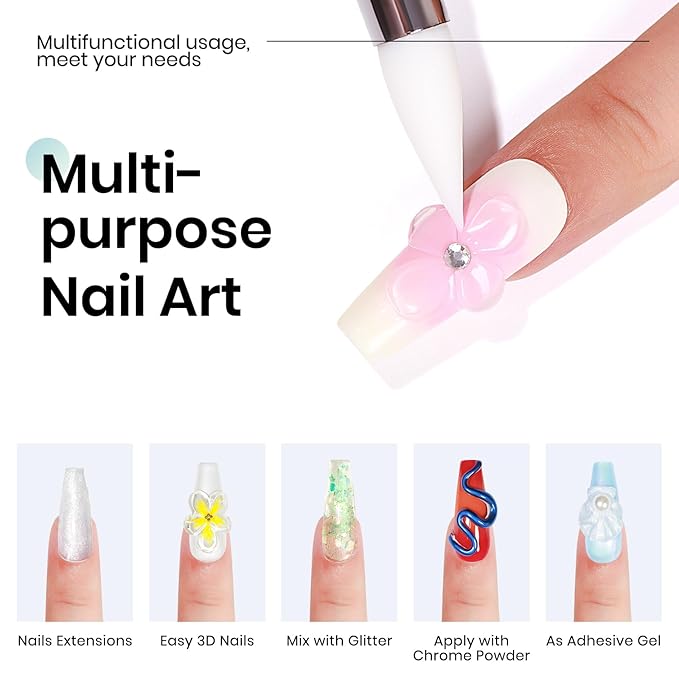 MIZHSE Solid Builder Gel for Nails Kit: 2PCS 30g 3D Pearl White & Clear Hard Gel for Nailswith Nail Forms 3D Silicone Mold Soak off U V LED Builder Gels for Extension Home Manicure