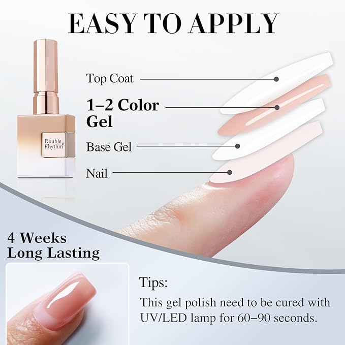 Double Rhythm 0.5Oz Translucent Gel Polish Sheer Neutral Natural Light Milky Same Color Same Bottle 15ML Jelly Nail Art DIY at Home (Skin Nude-A1370)