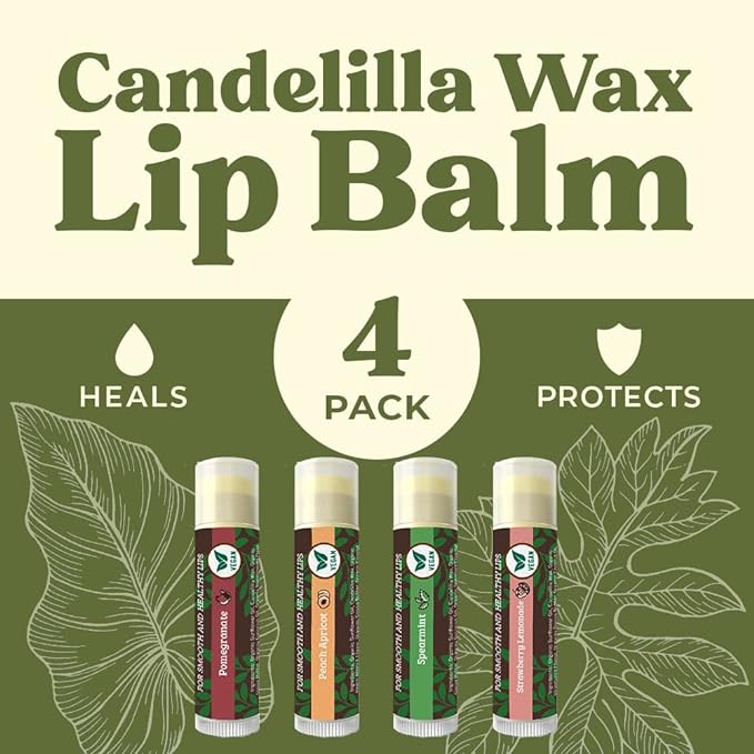 Vegan Lip Balm by Earth’s Daughter, Beeswax Free Lip Balm, Natural, Organic Flavors - 4 Pack of Assorted Flavors, Plant Based Vegan Chapstick, Lip Moisturizer