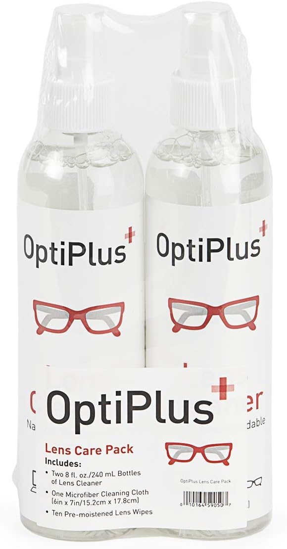 OptiPlus 16oz Lens Cleaning Care Pack | All Natural Eyeglass Cleaning Kit | Eyeglass Cleaner Spray | Lens Wipes | Microfiber Cloth | VOC and Alcohol Free