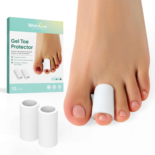 Welnove Toe Protectors – 12-Pack Silicone Toe Sleeve Toe Covers for Hammer Toes, Corns, Blisters, Toe Guards Sleeves and Toe Cushions for Pain Relief (Small)