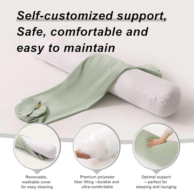 Bolster Pillow for Bed – Long Round Body Pillow for Adults, Cuddle Pillow for Sleeping, Full-Length Support,39.37 x 7.87 Inches,Celadon Green