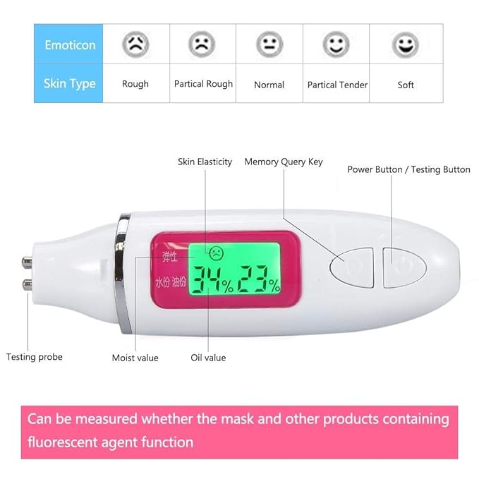 Skin Analyzer, Digital Skin Tester, LCD Display Precision Skin Sensor Tester, Handheld And Portable Facial Water Analyzer (White)