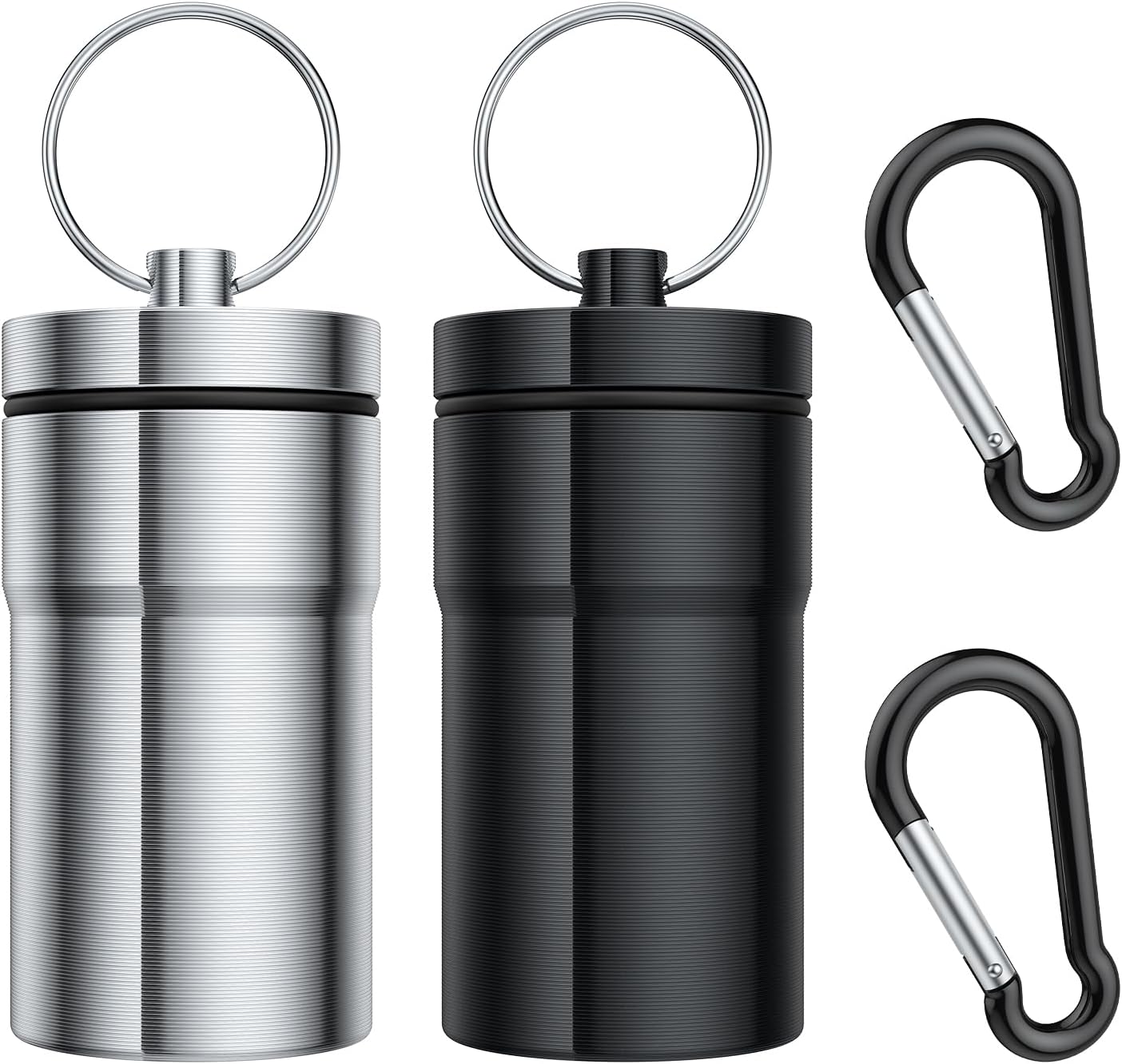 Portable Pill Case Keychain (2 Pack), Waterproof Aluminum Pill Box for Round Glucose Tablets & Critical Medicine, Small Pill Holder Travel Pill Container Bottle with Carabiners