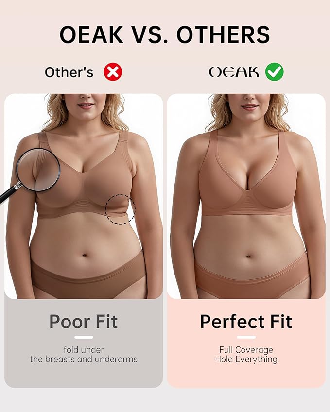 OEAK Womens Deep V Bras Wireless Comfortable Bra Supportive No Underwire Bras Tshirt Push Up Bralettes Plunge Seamless Bra