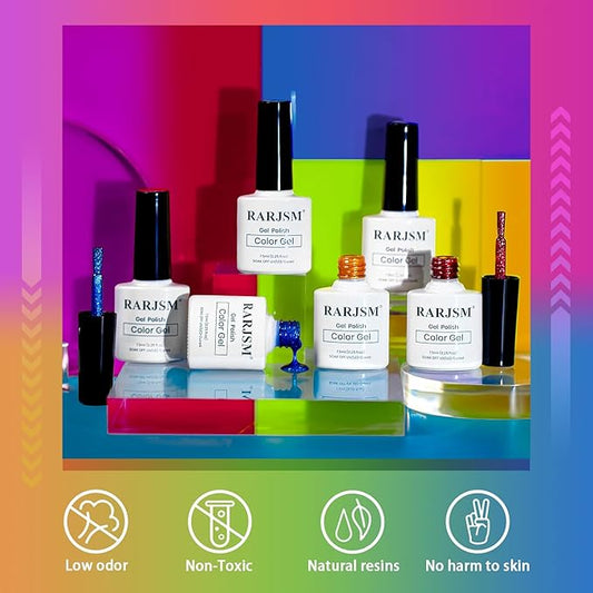 RARJSM 9D Neon Cat Eye Gel Nail Polish Set 6 Colors Velvet Silver Glitter Bright Orange Blue Red Green Rose Purple Ice Gel Polish with Magnet Stick UV LED Curing Requires Soak Off Home Salon Diy