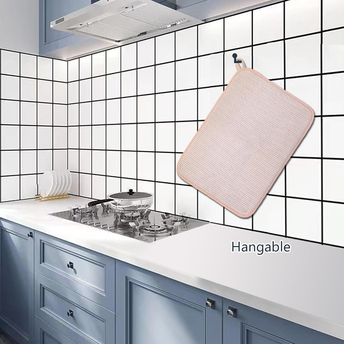 Pink Dish Drying Mats for Kitchen Counter, 2 Pack Dish Drying Mat Drying Pad, Dish Rack Drainer Mat, Pink Kitchen Accessories(Pink-1)