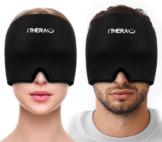 iTHERAU Migraine Ice Head Wrap, Headache Relief Hat & Migraine Cap Cold Compress, Migraine Relief Cap for Headache Eyes Mask for Puffy Eyes, Tension, Sinus & Stress Relief (2Packs)