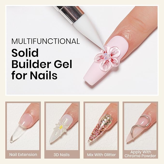 MIZHSE 100g Solid Builder Gel for Nails, Large Capacity Clear Hard Gel 3D Sculpting for Nail Art U V LED Builder Kit with 3D Silicone Pen, for Salon Home DIY