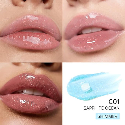 CATKIN Lip Plumper Gloss, Tinted Lip Serum with Hyaluronic Acid & Jojoba Oil, Non-sticky Volumizing Hydrating Formula for a High Shine Maximum 3D Look, Plump & Soft Lips 0.12 Fl Oz -C01 Sapphire Ocean