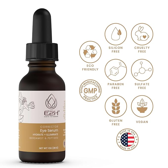 E2H Corrector Eye Serum with Bergamot and Peptides | Minimizes Creases & Dark Circles | Hydrates & Smoothens | Dramatic Results