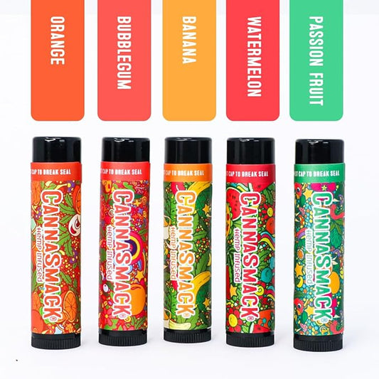 CannaSmack Vegan Hemp Lip Balm - 5 Flavors Included - Soothe, Moisturize, Hydrate, Protect, & Nourish Dry Chapped or Irritated Lips - Made with Hemp Seed Oil, Natural, & Botanical Ingredients