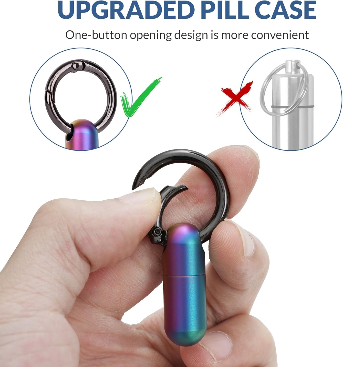 TISKY Small Keychain Pill Holder Titanium,Waterproof Tiny Pill Container with Keyring,Mini Portable Pill Case for Travel,Pill Organizer for Purse Pocket(Multicolor)