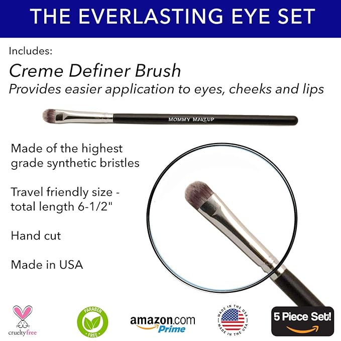 The Everlasting Eye 5 Piece Waterproof Makeup Set. Gel Eyeliner, Creme Eyeshadow, 2 brushes and Mesh Bag. Paraben-free, Talc-free, Cruelty-free. Anna/Black Orchid 1208