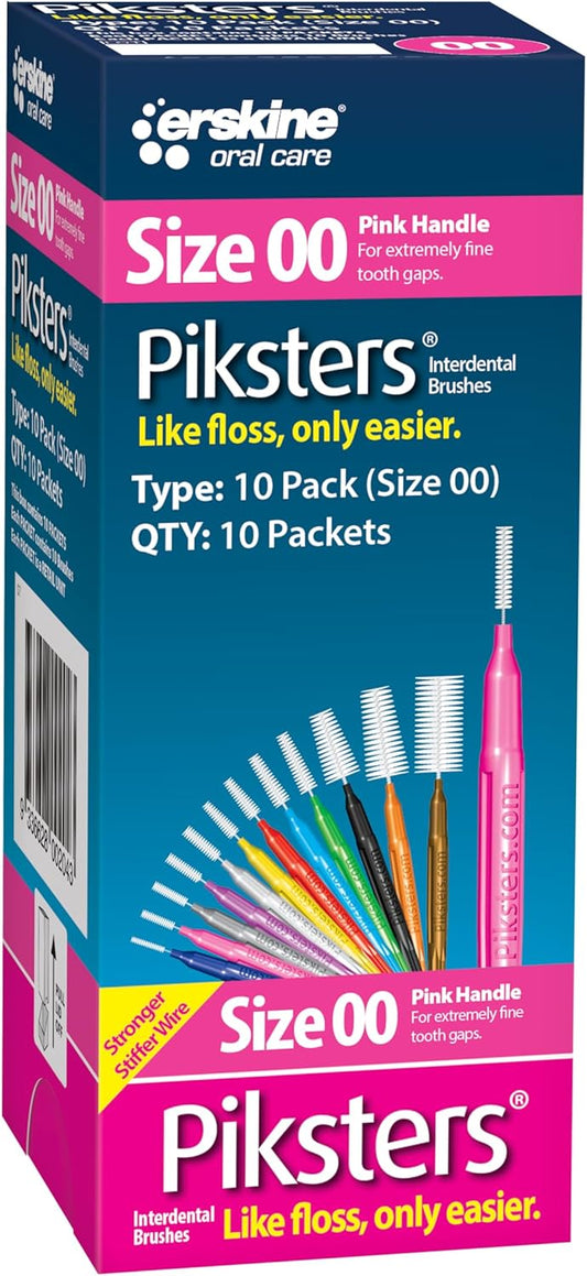 Piksters Interdental Brushes, Size 00, 100 Count (10 x 10 Packs), Interdental Tooth Brush for Extremely Tight Gaps, Gum Soft Bristles for Plaque Removal, Safe for Braces (100 pk)