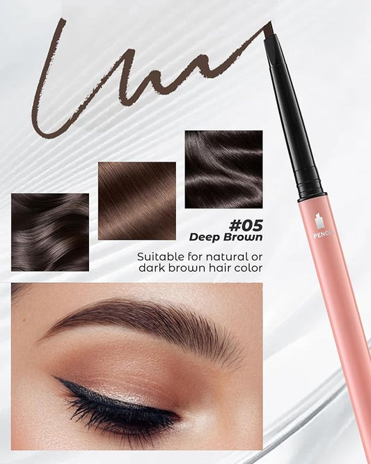 6Pcs Microblading Eyebrow Pencils Deep Brown Waterproof Eye Brow Pencil w/Eye Brow Razor & Scissors Kit 0.5mm Ultra-Fine Tip Creates Hair-Like Strokes for Women Effortless Natural Brows